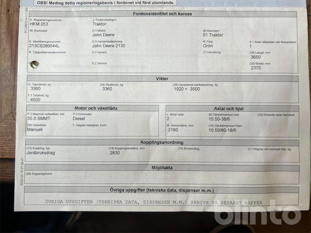 Traktor a típus John Deere 2130, Gebrauchtmaschine ekkor: Düsseldorf (Kép 7)