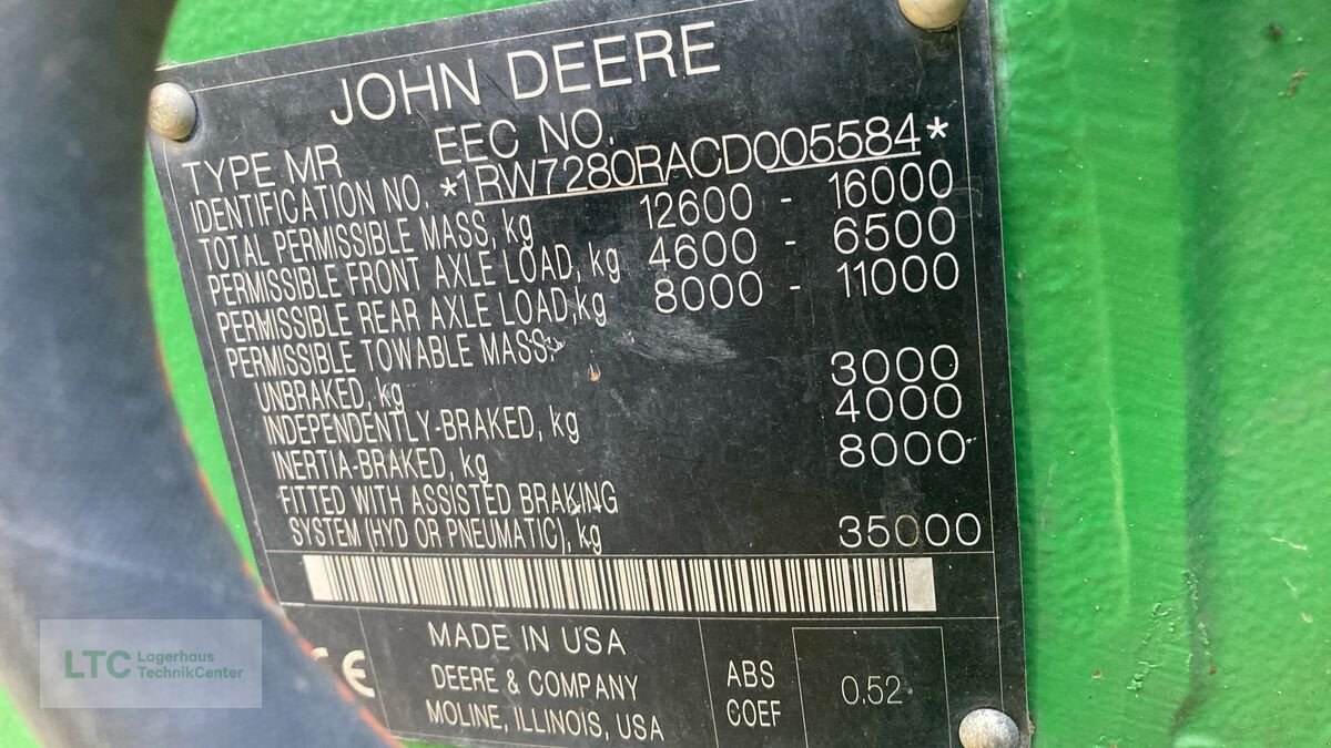 Traktor des Typs John Deere 7280R, Gebrauchtmaschine in Eggendorf (Bild 22)