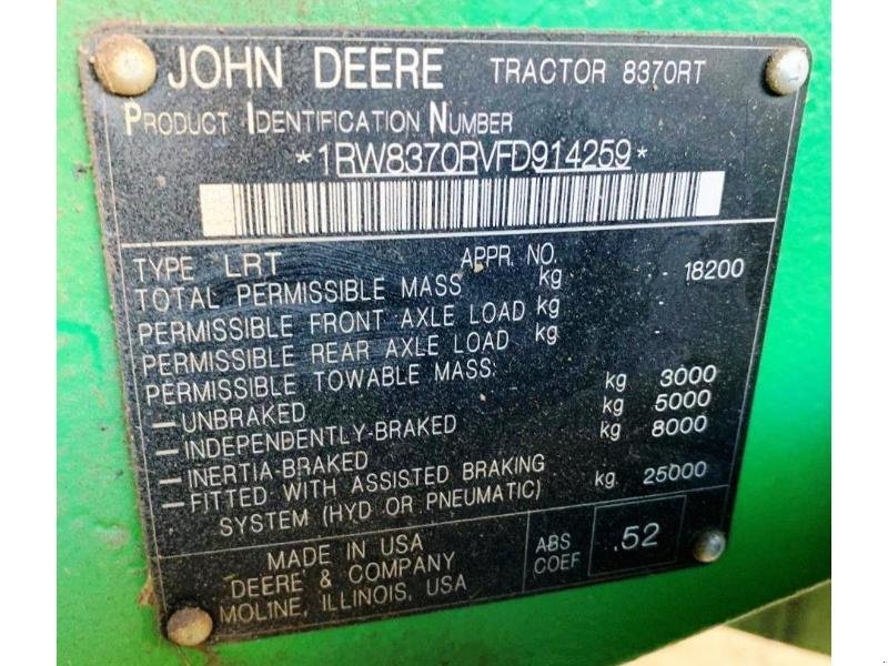 Traktor του τύπου John Deere 8370RT, Gebrauchtmaschine σε SAINT-GERMAIN DU PUY (Φωτογραφία 11)