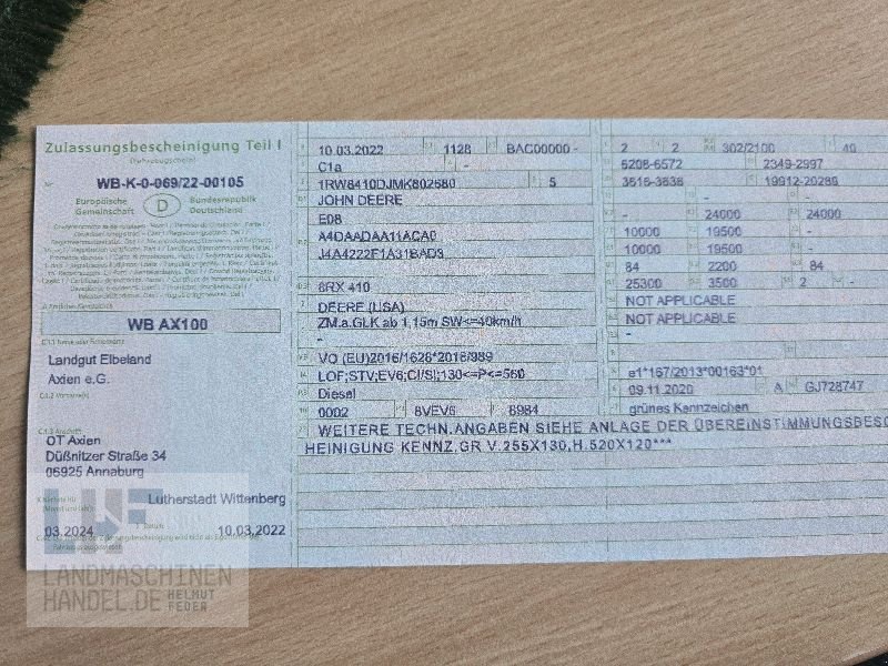 Traktor van het type John Deere 8RX 410, Gebrauchtmaschine in Burg/Spreewald (Foto 21)