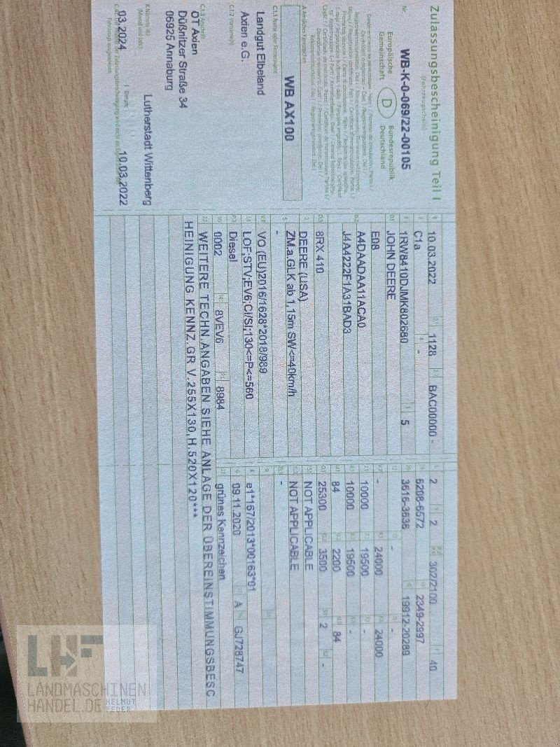 Traktor van het type John Deere 8RX 410, Gebrauchtmaschine in Burg/Spreewald (Foto 23)