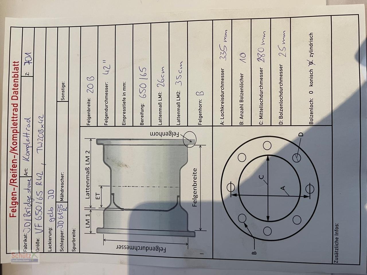 Traktor typu John Deere Kompletträder von 6R250, 650/65 R42 mit Bridgestone Decken aus 2019, ca. 50 %, Gebrauchtmaschine v Schierling (Obrázek 10)