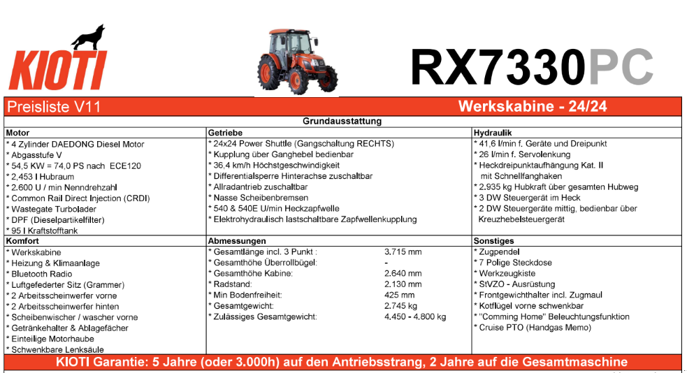 Traktor of the type Kioti RX7330 PC, Neumaschine in Moosbach (Picture 20)