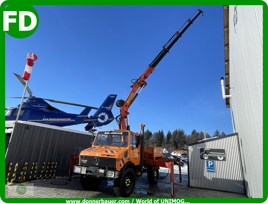 Traktor of the type Mercedes-Benz Unimog U1450 mit großen Kran sowie Kranseilwinde aus 1.Hand, Gebrauchtmaschine in Hinterschmiding (Picture 1)