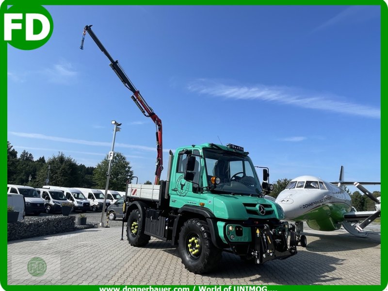 Traktor des Typs Mercedes-Benz Unimog U318 mit Ladekran zum Wechseln, nur 7500 kg, Traumzustand , Holzgreifer , Finanzierung mgl., Gebrauchtmaschine in Hinterschmiding (Bild 1)
