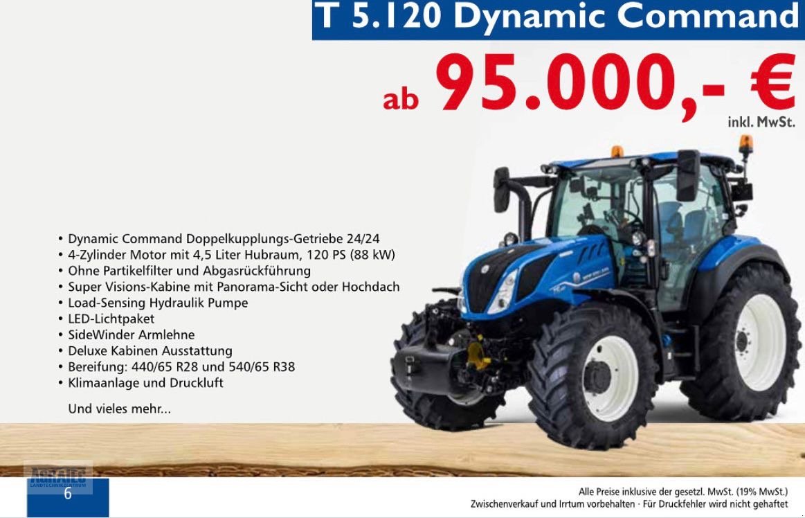 Traktor of the type New Holland T 5.120 DynamicCommand AKTION, Neumaschine in Salching bei Straubing (Picture 1)