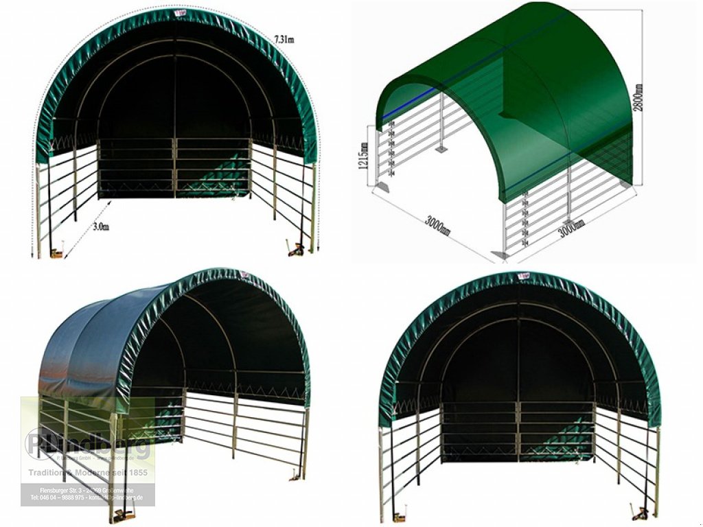 Weidezelt des Typs P.Lindberg GmbH Unterstand 3 x 3 x 2,8 m Halle Winddicht PVC-Plane 610 Gramm/ m² Weidezelt Lager UV, Neumaschine in Großenwiehe (Bild 1)