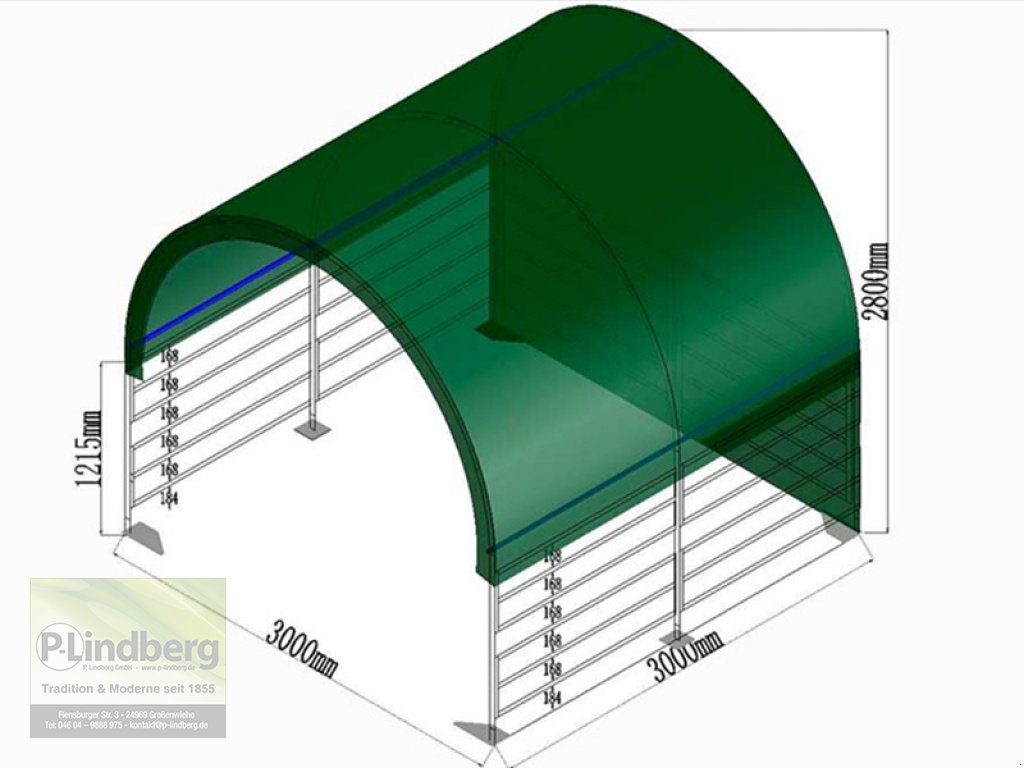 Weidezelt des Typs P.Lindberg GmbH Unterstand 3 x 3 x 2,8 m Halle Winddicht PVC-Plane 610 Gramm/ m² Weidezelt Lager UV, Neumaschine in Großenwiehe (Bild 2)