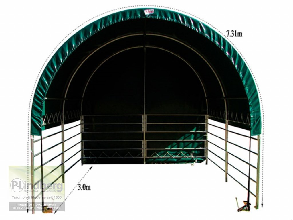Weidezelt des Typs P.Lindberg GmbH Unterstand 3 x 3 x 2,8 m Halle Winddicht PVC-Plane 610 Gramm/ m² Weidezelt Lager UV, Neumaschine in Großenwiehe (Bild 3)