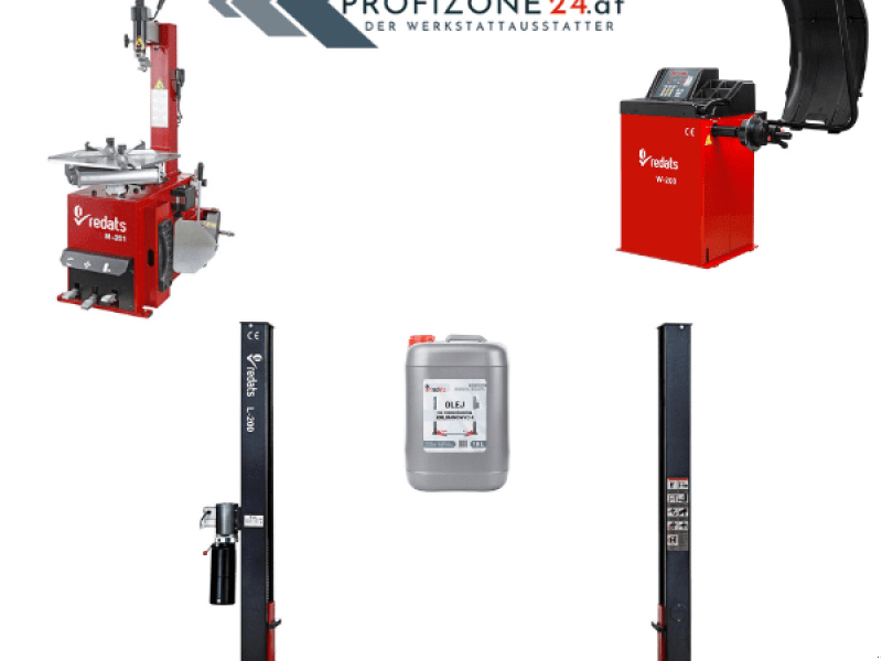 Werkzeuge a típus schieder KFZ-Werkstatt-Set inkl. Hebebühne, Reifenmontiermaschine und Reifenwuchtmaschine, Neumaschine ekkor: mixnitz
