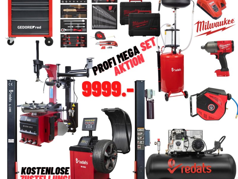 Werkzeuge a típus schieder Profi KFZ-Werkstatt Set inkl. Hebebühne, Reifenmontage- und -wuchtmaschine, Gedore, Milwaukee, uvm, Neumaschine ekkor: mixnitz