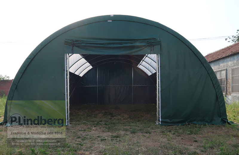 Zelthalle του τύπου P.Lindberg GmbH Rundbogenhalle 12 x 9,15 x 4,5 m UV-beständig robust PVC-Plane 610 g/m² Lagerzelt Bodenanker Skylights, Neumaschine σε Großenwiehe (Φωτογραφία 2)