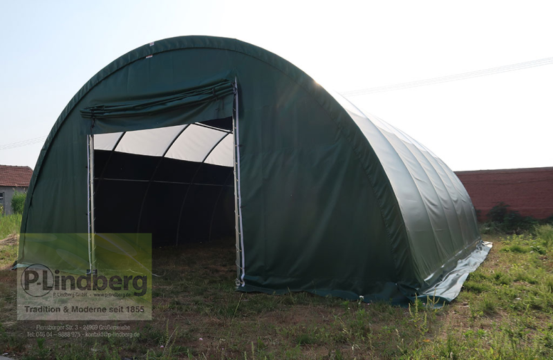 Zelthalle του τύπου P.Lindberg GmbH Rundbogenhalle 12 x 9,15 x 4,5 m UV-beständig robust PVC-Plane 610 g/m² Lagerzelt Bodenanker Skylights, Neumaschine σε Großenwiehe (Φωτογραφία 4)
