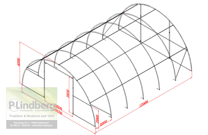 Zelthalle του τύπου P.Lindberg GmbH Rundbogenhalle 12 x 9,15 x 4,5 m UV-beständig robust PVC-Plane 610 g/m² Lagerzelt Bodenanker Skylights, Neumaschine σε Großenwiehe (Φωτογραφία 7)