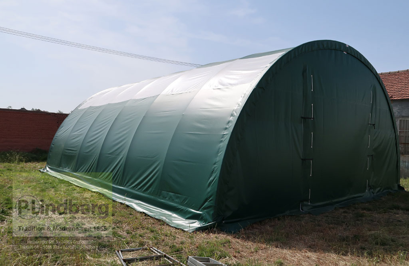 Zelthalle του τύπου P.Lindberg GmbH Rundbogenhalle 12 x 9,15 x 4,5 m UV-beständig robust PVC-Plane 610 g/m² Lagerzelt Bodenanker Skylights, Neumaschine σε Großenwiehe (Φωτογραφία 8)