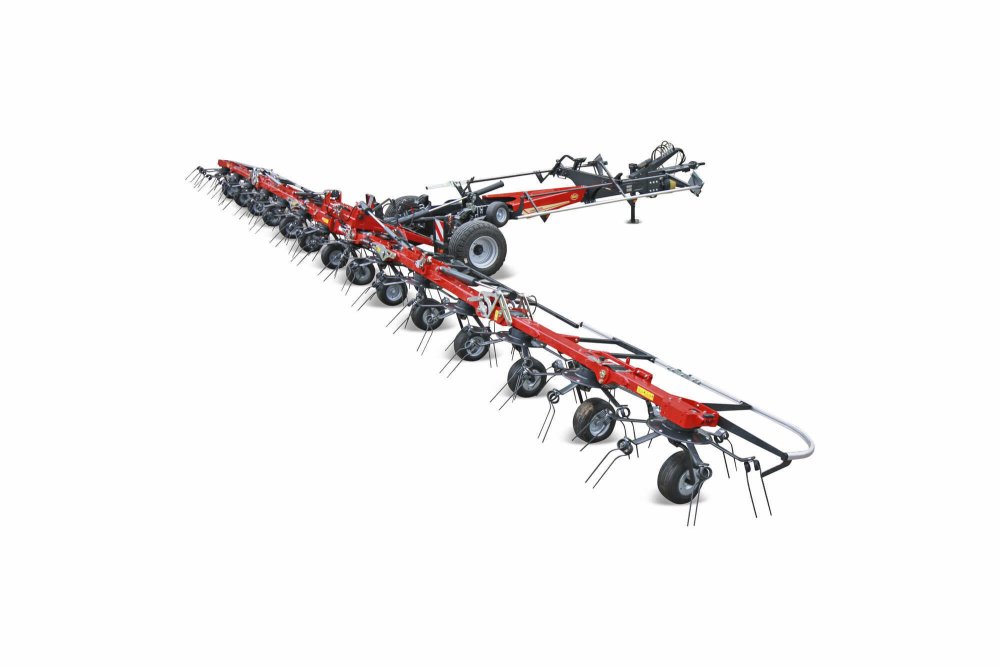 Mit knapp 16 Metern Arbeitsbreite ist der Fanex 1564C der bisher größte Heuwender von Kverneland.
© Kverneland