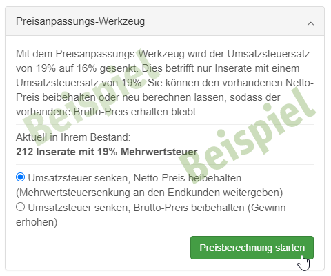 Umsatzsteuer- & Preisanpassungswerkzeug