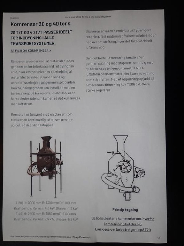 Sonstiges Türe ait Sonstige Vedersø kornrenser T20 God til Øko korn, Gebrauchtmaschine içinde Egtved (resim 12)