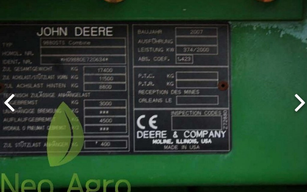 Oldtimer-Mähdrescher des Typs John Deere 9880i STS, Neumaschine in Тернопіль (Bild 2)