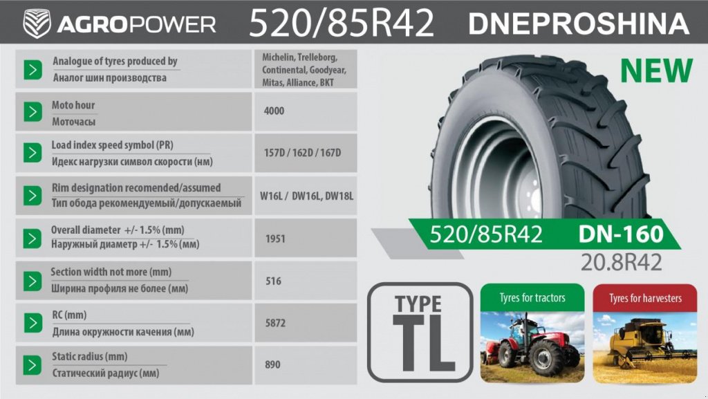 Reifen typu Dneproshina 520/85R42 (20.8R42) DN-160,  v Дніпропетровськ (Obrázek 3)