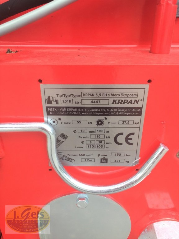 Seilwinde Türe ait Krpan 5,5 EH mit hydr. Seilausstoß + Funk + Gelenkwelle, Neumaschine içinde Röhrnbach (resim 2)